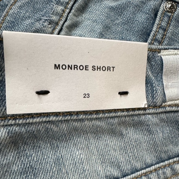 7 For All Mankind Monroe High Rise Cut Off Distressed Denim Blue Jean Shorts 23 - Picture 6 of 9